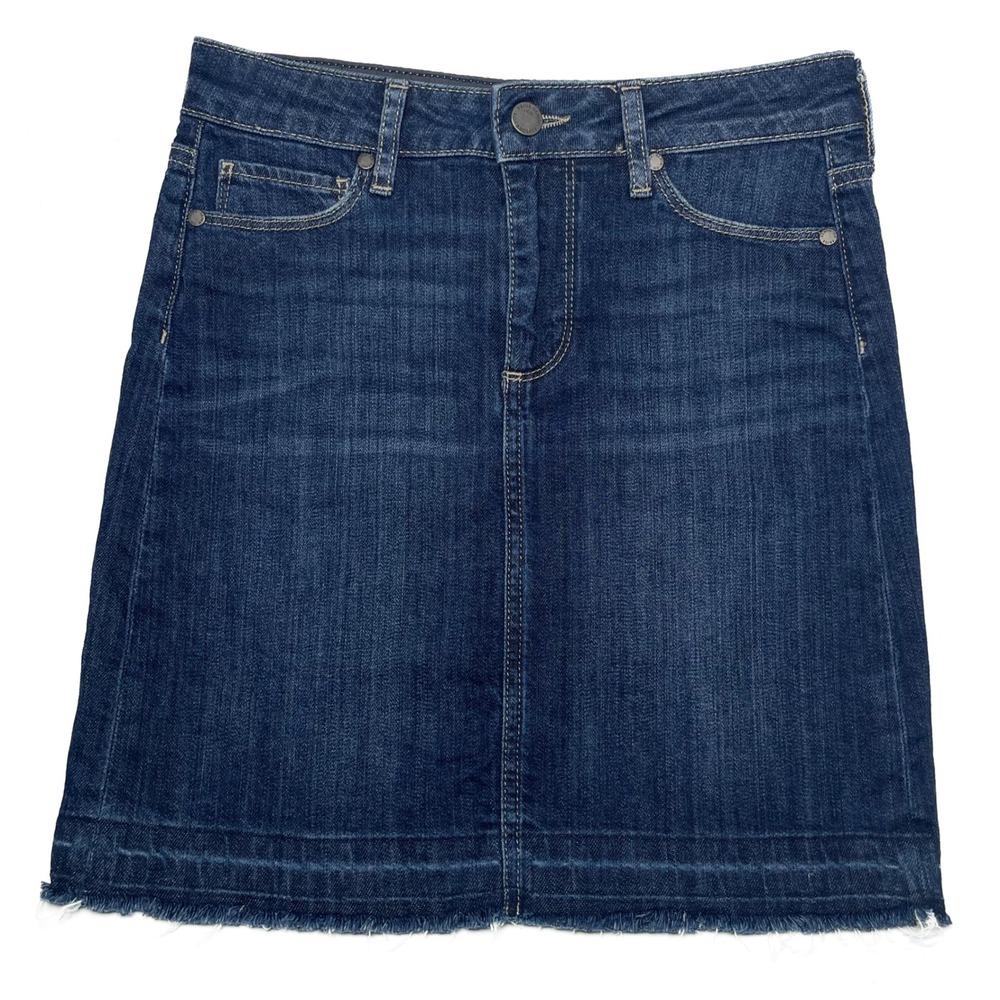 PAIGE Denim Skirt Blue Eliana Raw Edge Mini Style Sz 25 Normcore Classic Stretch